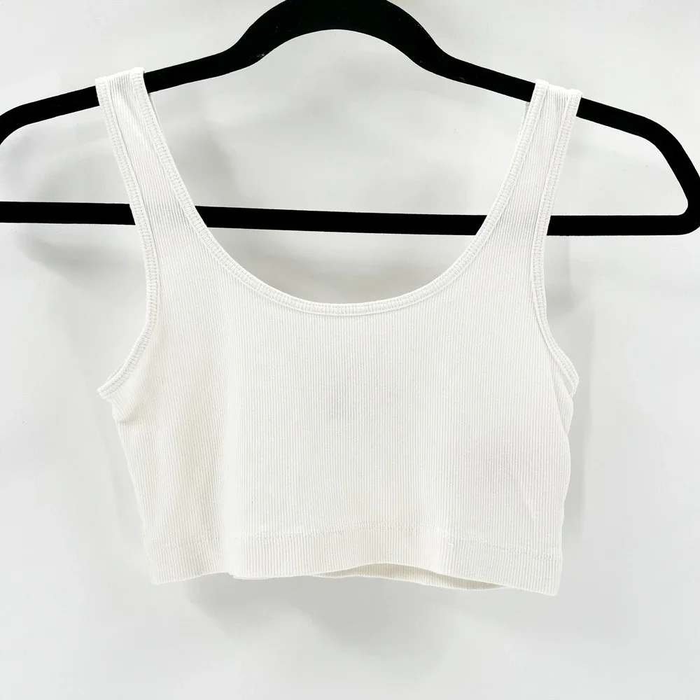 H&M Divided Ribbed Crop‎ Top Women S White Good Scoop Neck Sleeveless Basic